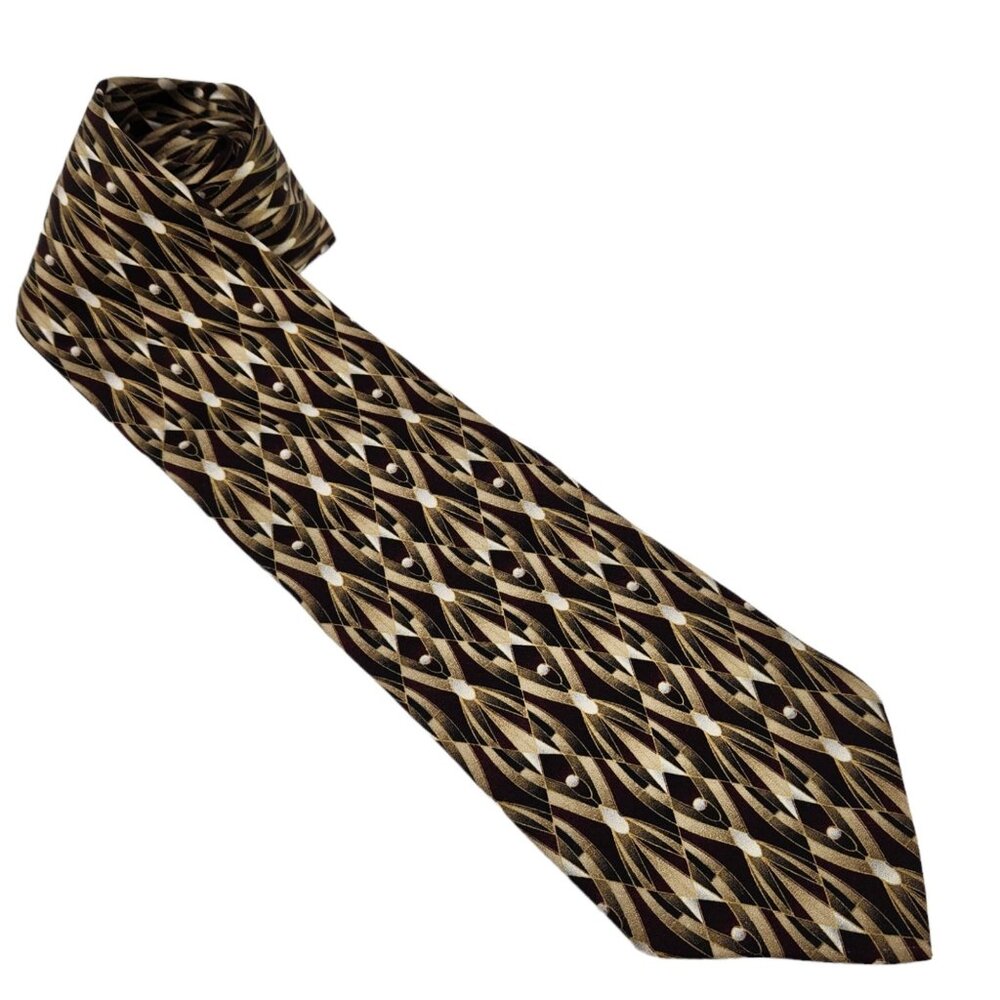 TODAY'S MAN 100% Silk Tie Men's Gold Black Geometric‎ Necktie Italy Classic EUC